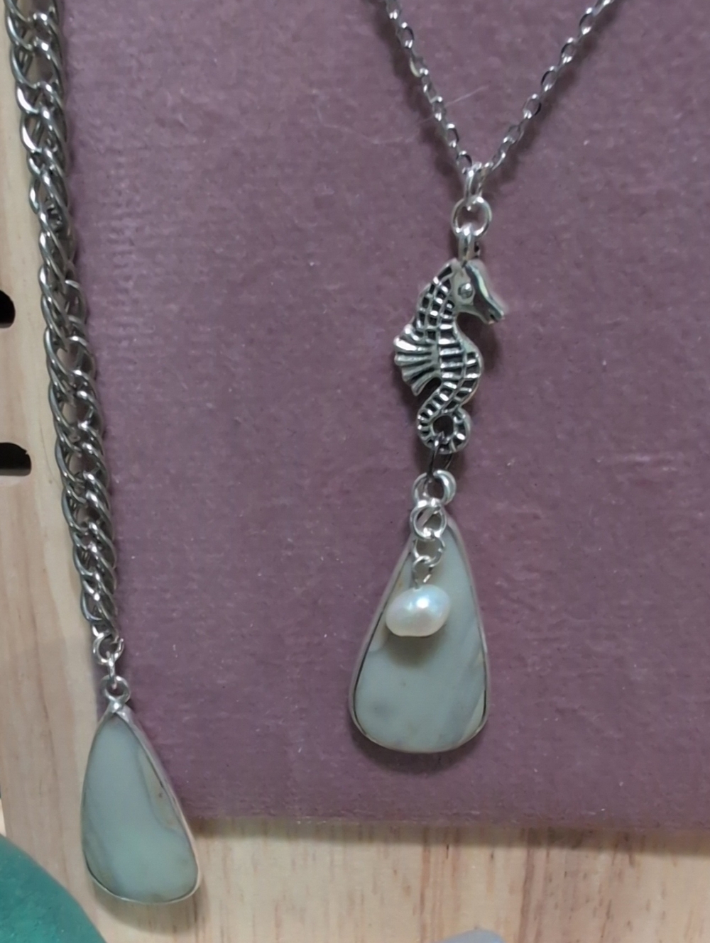 Seahorse Pearl Drop Necklace and Cream Agate